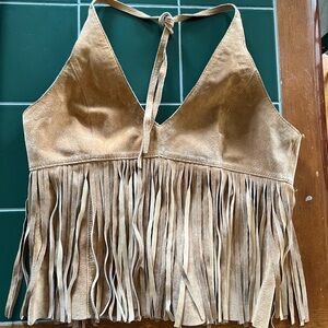 Bebe brand: Tan Fringe Halter Top